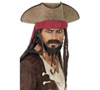 Sombrero de Pirata Marrón Con Rastas Del Caribe Accesorio Disfraz Hombre Adulto