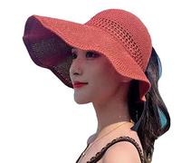Sombrero de playa de ala grande con lazo, parte superior vacía para el sol, todo a juego, cara de pescador, pequeño pescador para mujer, cuenca de pescador, Rojo ladrillo, Talla única