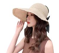 Sombrero de playa de ala grande con lazo, parte superior vacía para el sol, todo a juego, cara de pescador, pequeño pescador para mujer, cuenca de pescador, beige, Talla única