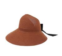 Sombrero de playa de verano de ala ancha con lazo de estilo coreano para mujer, capucha de protección solar plegable de paja ajustable, Caramel, M