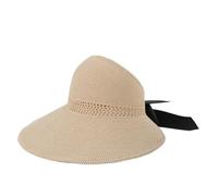 Sombrero de playa de verano de ala ancha con lazo de estilo coreano para mujer, capucha de protección solar plegable de paja ajustable, beige, M