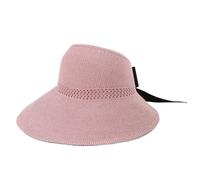 Sombrero de playa de verano de ala ancha con lazo de estilo coreano para mujer, capucha de protección solar plegable de paja ajustable, rosa, M