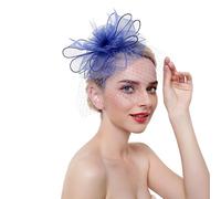 Sombrero de plumas for boda, iglesia, tocado malla for mujer, cóctel, fiesta té con flores(Blue)