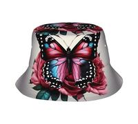 Sombrero de protección para el sol con estampado de rosas y mariposas, sombrero de safari, sombrero de pesca de ala ancha para jardinería, NEGRO, talla nica
