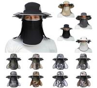 Sombrero de protección solar con ventiladores de energía solar, máscara facial extraíble y batería duradera, sombrero transpirable para pescador/senderismo/jardín para verano al aire libre, protección