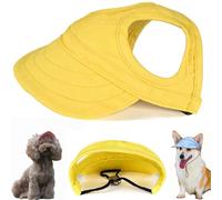 Sombrero de PVC Ajustable para Perro, Capucha Protectora Solar Personalizada para Exteriores, con Orificios para Las Orejas, Apto para Todo Tipo de Perros (Yellow,Small)