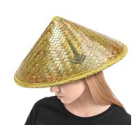 Sombrero de ratán hecho a mano - Iglesia de paja oriental clásica, sombrero de campesino de borde ancho transpirable | Sombrero de paja elegante con correa de barbilla ajustable, soporte vintage d