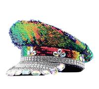 Sombrero de sargento de lentejuelas con diamantes de imitación para despedida de soltera, cosplay, club nocturno, tocado de capitán, accesorio de moda para boda