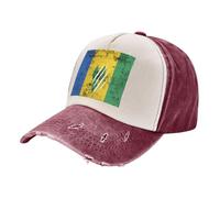 Sombrero de Sol Ajustable Y Transpirable de Algodón con Estampado de La Bandera Vintage de San Vicente Y Las Granadinas para Hombres Y Mujeres,para Acampar O para Uso Diario Informal. Dark Red