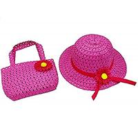 Sombrero de sol - Bolso de paja - Niña - Verano - Elegante - Protección solar - Juego de dos piezas - Idea regalo Navidad y cumpleaños fucsia 5-6 Años