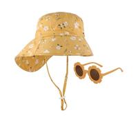 Sombrero De Sol De 1 Protección Para El Cuello Y 1 Gafas De Sol, Sombrero De Pescador Ajustable, Lindos Vasos Para Niños, Suministros De Protección Solar Al Aire Libre.