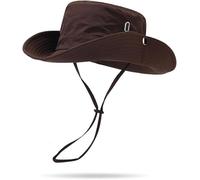 Sombrero De Sol De ala Ancha para Mujer con Protección UV UPF 50+, Sombrero Vaquero Impermeable con Correa para La Barbilla, Sombrero Tipo Cubo Coffee (Brim 9 cm) One Size
