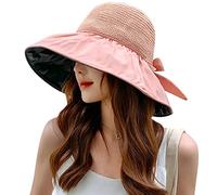 Sombrero de sol de ala ancha para mujer, protección UV, sombrero de playa plegable, UPF 50+, Rosa, 48-64