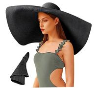 Sombrero de Sol de Gran tamaño para Mujeres Floppy Anchos Sombreros de Sol para Mujeres Sombrero de Paja Negro Sombreros de Moda