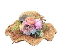 Sombrero de sol hecho a mano elegante con peonías decoradas estilo Audrey para mujer, fiesta simple Hepburn Lady Photo Accesorios Sombrero Panamá, Color café claro., Talla única