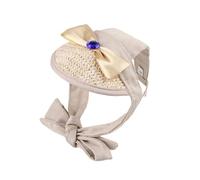 Sombrero de sol para mascotas con lazo, gorra de protección UV ajustable con agujeros para las orejas para perros y gatos pequeños y medianos, bonito accesorio para fotos al aire libre (beige, S)