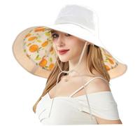 Sombrero de Sol Reversible UPF50+, Sombrero de Cubo con patrón Naranja y Beige con Correa Ajustable para la Barbilla, Verano de ala Ancha Transpirable