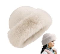 Sombrero de sombrero para mujer - Soft Windproof Winter Design, Accessory Style, Warm Outdoor Wear, Chic Cold Weather Street Look | Stylish Plush Bucket Cap for Women Girl Travel Outings, crema