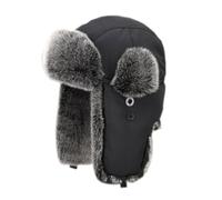 Sombrero de trampero de invierno, sombrero ruso, sombrero de invierno, sombreros cálidos con orejeras, sombrero a prueba de viento y de piel sintética, gorra de aviador y piloto, color negro 61cm