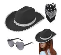 Sombrero de vaquera brillante - Sombrero de vaquero de lentejuelas con bandana y tonos a juego, accesorio de moda occidental brillante, gorro de carnaval brillante, gorra de tela no tejida | para