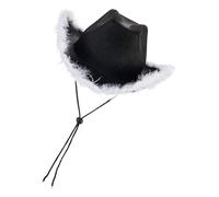 Sombrero de vaquera con borde de piel Sombrero de vaquera con plumas Boa para adolescentes con borde de plumas esponjosas | Sombrero de para mujer con ala de plumas esponjosa para despedida de