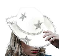 Sombrero de vaquera con diamantes de imitación para mujer, sombrero de de fieltro con diamantes de imitación, disfraz de de Halloween, sombrero de occidental para baile, festival