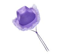 Sombrero de vaquera con plumas Boa - Sombrero de rosa de ala ancha de fieltro con ribete de plumas esponjosas, tiara atractiva, gafas de sol y bandana de corazón, para fiestas de despedida de