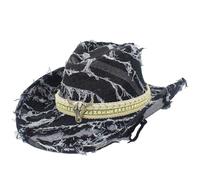 Sombrero de vaquera de estilo occidental con diseño de toro decorado con estilo vaquero, gorra de ala ancha para hombres y mujeres, fiesta al aire libre, Negro, Talla única