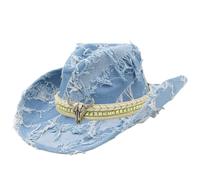 Sombrero de vaquera de estilo occidental con diseño de toro decorado con estilo vaquero, gorra de ala ancha para hombres y mujeres, fiesta al aire libre, azul marino, Talla única