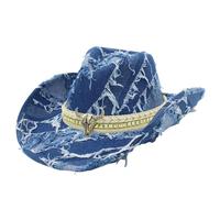 Sombrero de vaquera de estilo occidental con diseño de toro decorado con estilo vaquero, gorra de ala ancha para hombres y mujeres, fiesta al aire libre, azul, Talla única