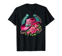 Sombrero de vaquera occidental rosa estilo bohemio con flores rosas Camiseta