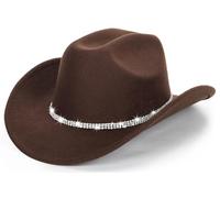Sombrero de vaquero con diamantes de imitación occidentales para mujer, sombrero de jazz con banda brillante, Café con diamantes de imitación, M
