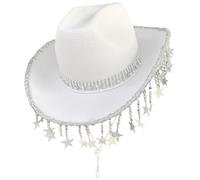 Sombrero de vaquero con diamantes de imitación, sombrero de vaquero de discoteca con purpurina brillante y flecos de estrella, vaquera con correa para la barbilla para carnaval, fiestas temáticas.
