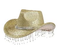 Sombrero de vaquero con flecos de diamantes de imitación para mujeres y hombres, sombrero Fedoras de festival musical con polvo brillante grande, Lg, M