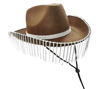 Sombrero de vaquero con flecos de diamantes de imitación, sombrero de vaquera de 58 cm de circunferencia, apto para adultos, mujeres, vaqueras con flecos de diamantes de imitación, disfraz de vaquera