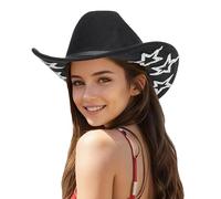 Sombrero de vaquero con purpurina para mujer, clásico sombrero de vaquero con diamantes de imitación occidentales, sombrero de fieltro para fiestas de discoteca y al aire libre, Negro-1, Medium