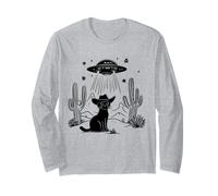 Sombrero de vaquero de gato negro, ovni occidental, extraterrestre, divertido y lindo Manga Larga
