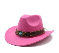 Sombrero de vaquero de lana para hombres y mujeres otoño invierno estilo occidental sombrero de fieltro con correa cómodo diseño básico cinta de zafiro decorativa sombrero de sol al aire libre, Rosa