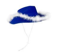 Sombrero de vaquero de pluma boa, sombrero de pluma de vaquero para mujer - Moda Feather Trimd Blue Vaquera vaquera, huele al casco occidental, trajes de fiesta Headgear, accesorios de ca