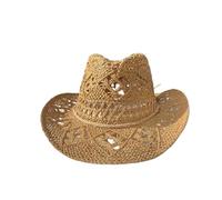 Sombrero de vaquero del Oeste, Sombrero de paja de vaquero occidental unisex Multicolor ala grande fiesta de sol de verano al aire libre(Khaki)