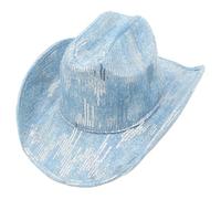 Sombrero de vaquero elegante con lentejuelas genérico con caseta plana de moda y versátil para tus salidas y aventuras al aire libre todo el año, azul claro, Talla única