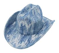 Sombrero de vaquero elegante con lentejuelas genérico con caseta plana de moda y versátil para tus salidas y aventuras al aire libre todo el año, azul, Talla única