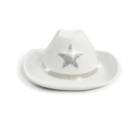 Sombrero de vaquero infantil con estrella brillante para fiestas del oeste, festivales y juegos al aire libre, ideal para niñas y niños de 4 a 10 años, material suave y ajustable (White, 4-10 Years)