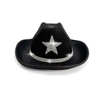 Sombrero de vaquero infantil con estrella brillante para fiestas del oeste, festivales y juegos al aire libre, ideal para niñas y niños de 4 a 10 años, material suave y ajustable (Black, 4-10 Years)