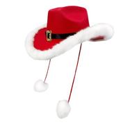 Sombrero de vaquero navideño unisex - Borde negro, hebilla dorada, dos pompones decorativos, estilo deshilachado, sombrero de jazz para adultos, sombreros de fiesta, idea de disfraz divertido