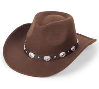 Sombrero de vaquero negro para mujeres y hombres, estilo occidental, ala ancha, fieltro, sombrero Fedora Panamá con hebilla de cinturón desmontable, Estilo café A, 7 1/4