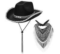 Sombrero de vaquero negro, sombrero de vaquero y bandana 2 piezas/set de sombrero negro de vaquero y barrio de cuello con fleco accesorios de vaquero para el vestuario de cosplay, sombreros de