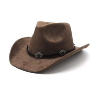 Sombrero de vaquero occidental, blanco, material de fieltro, banda negra con conchos plateados, ala ancha, Marrón, talla única