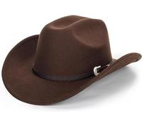 Sombrero de vaquero occidental de ala ancha para mujer, sombrero de lana estilo fedora de Panamá, Cinturón tallado en marrón, M