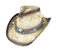 Sombrero de vaquero occidental for mujer y hombre, gorra paja vintage verano for playa, sombreros for el sol, jazz vaquera Para festivales(Beige 1)
